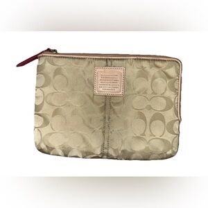 Coach Legacy Weekend Signature Nylon Sleeve Case Pouch Khaki Pink Accent